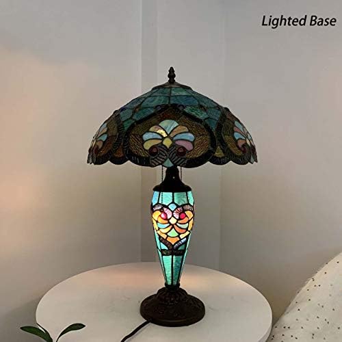 Bieye L10801 Baroque Tiffany Style Stained Glass Table Lamp, Lighted Base 24 inches Tall, Blue