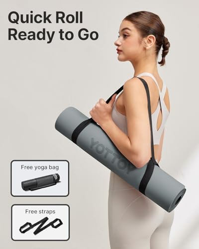 Yoga Mat,Non-Slip TPE Exercise Mat(1/4 Inch) for Pilates, Fitness & Barefoot Workouts, Home Gym Studio with Strap & Bag