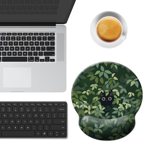 Mouse Pad Wrist Support,Ergonomic Mouse Pad with Wrist Rest,Comfortable Mousepad with Smooth Wrist Rest,Pain Relief Mouse Pads for Non-Slip Base,Computer,Laptop,Office & Home(Cat in The Meadow)