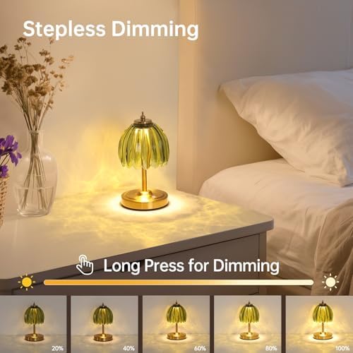 Shenmoyl Tulip Small Table Lamp, 5200mAh Cordless Touch Control Mini Table Lamp with 3 Color Temps & Stepless Dimming, Perfect for Small Spaces Like Dressers, Bedsides, Bookshelves (Green Tulip)