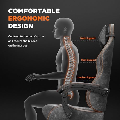 Ferghana Vintage PU Leather Gaming Chair, High Back Gamer Chair with Massage, Ergonomic Computer Office Chair with Footrest for Adults, Racing Style Reclining Video Game Chair Steel Gray