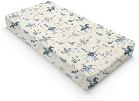 Western Horse Cactus Mountains Pattern Baby Changing Pad Cover, Unisex Western Nursery Diaper Changing Table Pad Mat Sheet for Boys-16x32