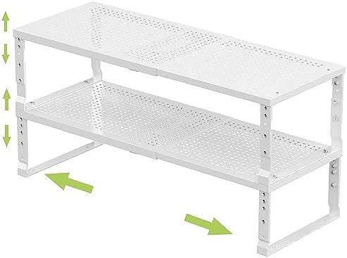 Jojocross Expandable Adjustable Stackable Kitchen Organizer, Spice Rack,Metal Pantry Storage Shelves Racks,Counter Shelf for Cabinets, Countertop, Cupboard(2 Packs/Large/White)