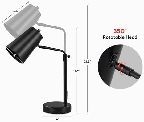 VONLUCE Desk Lamp with LED Bulb, Adjustable 20" Table Lamp for Home Office