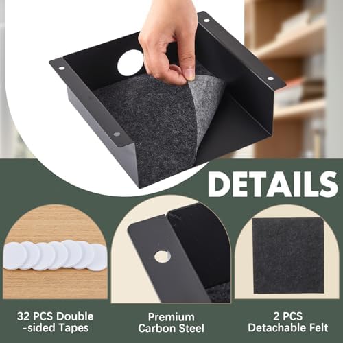 Yaocom 2 Pack Under Desk Hanging Shelf, Carbon Steel Storage Tray with Mute Felt Sheets, Mount Shelves Organizer for Office Home Workstation Gaming Desk Stand up(7.5x8x2.8 in/Storage Shelf,Black)