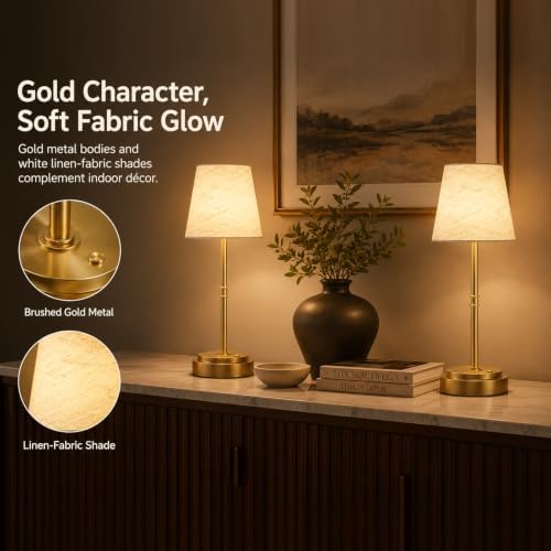 Cordless Table Lamps 2 Pack, Rechargeable Battery Operated Lamps, Gold