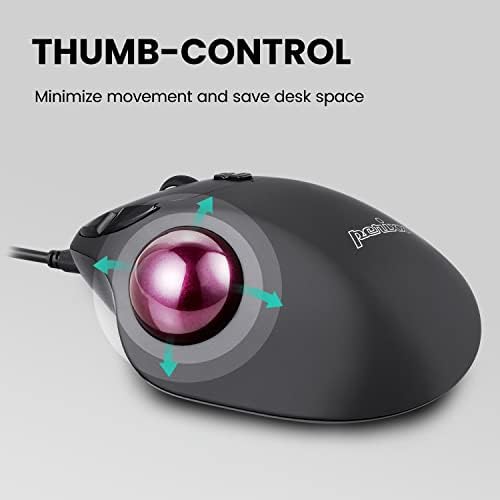 Perixx Perimice-517 Wired Trackball USB Mouse, 7 Button Design, Build-in 1.34 Inch Trackball with Pointing Feature