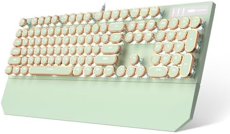 Camiysn Typewriter Style Mechanical Gaming Keyboard, Green Retro Punk Gaming Keyboard with White Backlit, 104 Keys Blue Switch Wired Cute Keyboards, Round Keycaps for Windows/Mac/PC