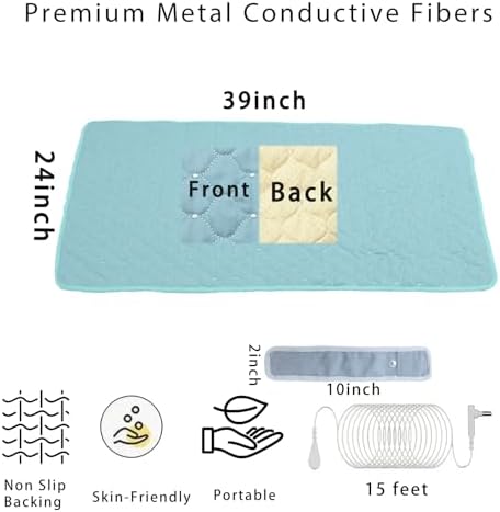Conductive Metal Fabric Grounding Mat Set with Grounding Wristband and 15ft Cord for Bed/Desk/Floor/Feet - Machine Washable, Healthy Material to Improve Sleep and Wellness