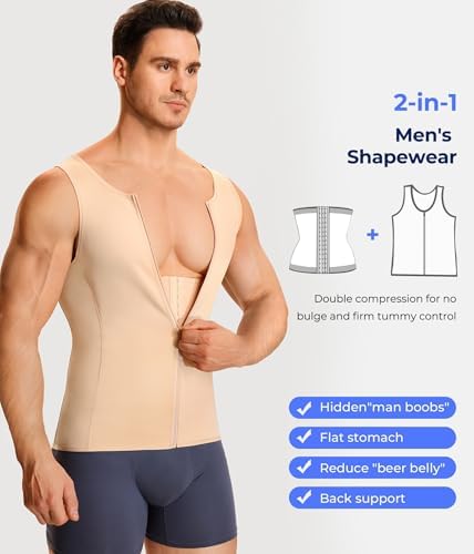 TAILONG Men Compression Shirt for Body Slimming Tank Top Shaper Tight Undershirt Tummy Control Girdle