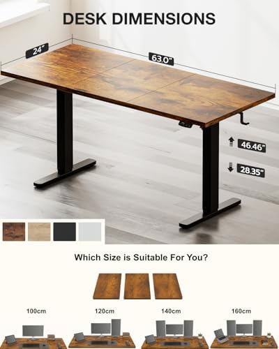 Acrolix 63x24 Electric Standing Desk with Cable Net, Rustic Brown