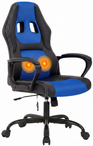 Office Chair Gaming Chair Ergonomic Massage Chair PU Leather Executive Seat with Swivel Base, Massage Lumbar Support, and Padded Armrests (Blue)