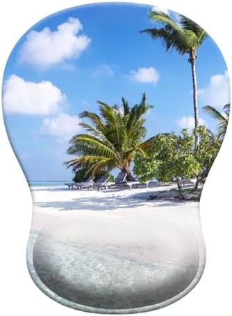 Gel Mouse Pad with Wrist Rest, Ergonomic Concave Wrist Support Mousepad with Non-Slip PU Base & Smooth Surface Comfortable Desk Accessories Mat for Office, Home Gaming and Study (Beach)