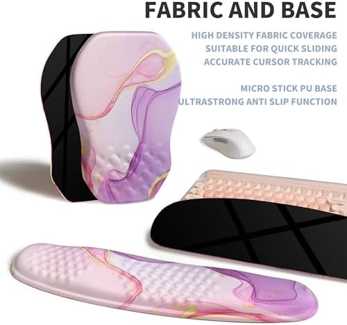 2-in-1 Ergonomic Set, Wave Keyboard Wrist Rest and Massage Slope Mouse Pad Wrist Support, Rebound Memory Foam for Relieve Carpal Tunnel Syndrome and Wrist Pain (Pink Purple Marble)