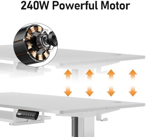 Electric Height Adjustable Standing Desk with Keyboard Tray, 55 * 24 Inch Sit Stand Up Desk, Ergonomic Computer Desk with 2 Headphone Hook for Home Office Sturdy Writing Workstation, Gaming