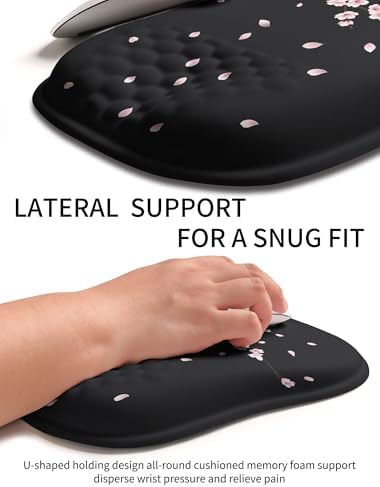 Hokafenle Ergonomic Wrist-hugging Mouse Pad Wrist Support, U-shaped Holding Wrist Rest Mousepad for Carpal Tunnel Pain Relief with Cushioned Memory Foam Slope Massage Bulge (10.2x8.3 in,CherryBlossom)