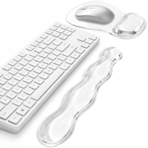 Keyboard Wrist Rest & Ergonomic Mouse Pad with Wrist Rest Set, Cute Transparent Gel Wrist Rest for Keyboard and Mouse, Soft Support for Pain Relief, Office, Gaming Desk Accessories（White）