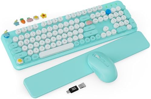 Wireless Keyboard and Mouse Combo, Typewriter Keyboard, Magnetic Wrist Rest