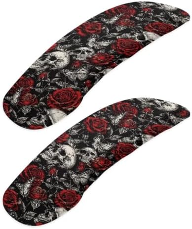Skull Rose Butterfly Printed Office Desk Chair Arm Covers Protectors, Soft Stretch Computer Gaming Chair Armrest Covers with Elastic Edge, Universal Fits, Set of 2