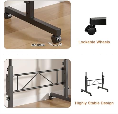 VECELO Small Standing Desk Adjustable Height, Mobile Computer Workstations with Wheels, Portable Rolling Laptop Table for Walking Pad, Home Office, Rustic Brown
