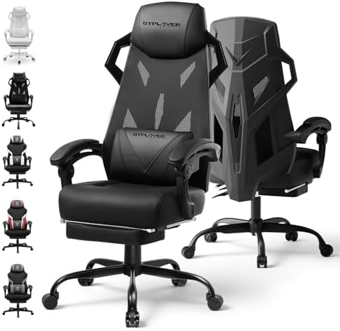 GTPLAYER Computer Chair with Adjustable Footrest, Ergonomic Gaming Chair with Headrest and Lumbar Support, Breathable Mesh Office Chair for Adults, High Back Reclining Desk Chair for Gaming and Office