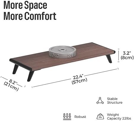 loukin Monitor Stand Riser for Desk, 22.4" × 8.2" Computer Stand, Brown
