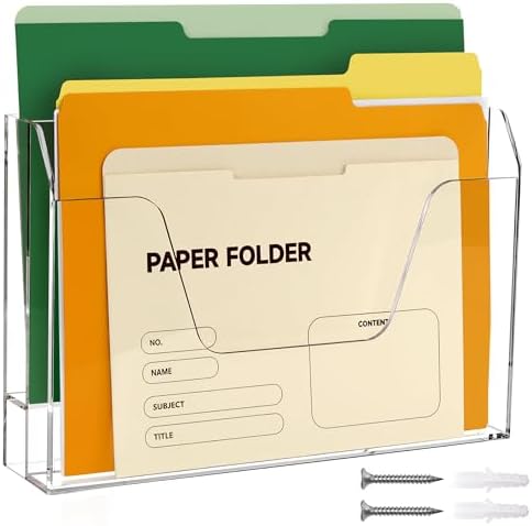 Acrylic Hanging Wall File Organizer, 2-Tier Mail Organizer Wall Mounted Magazine Wall File Holder, Paper Folder Organizer for Office, Desk, School