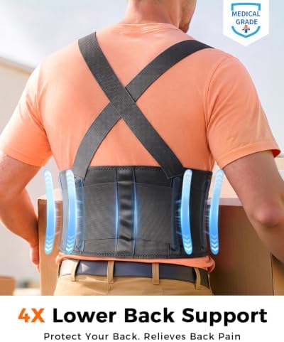 Medical-Grade Work Back Brace with Adjustable Shoulder Straps [Stronger Support & Breathable Mesh] Lower Back Support Belt for Men Women - Pain Relief for Lifting, Warehouse, Construction & Moving