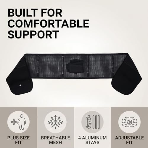 Plus Size Back Brace for Women & Men - Adjustable Lumbar Support Belt, Lower Back Pain Relief, Sciatica Breathable & Washable, Herniated Disc, Posture Corrector - Extra Large