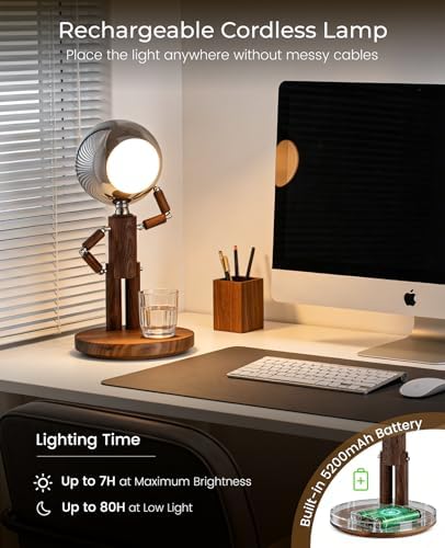 Cordless Table Lamp, Rechargeable Wooden Desk Lamp, Dimmable, Gift