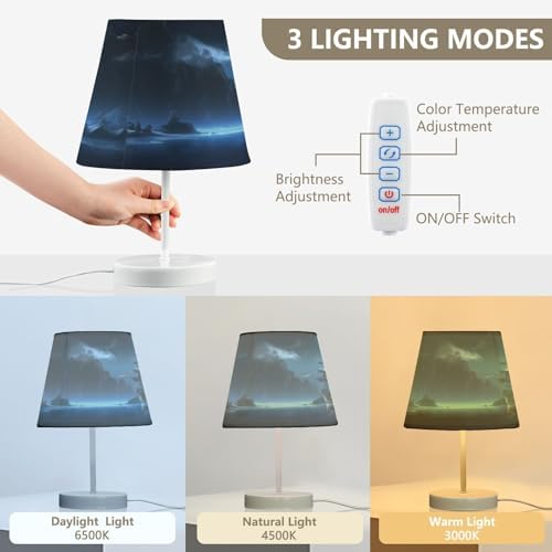 Pirate Ship Table Lamp for Bedroom, 3 Lighting Modes LED Bedside Lamps Fabric Shade Desk Lamp for Nightstand Living Room Office, 8x12 in