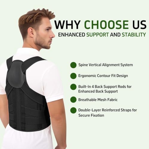Posture Corrector for Women and Men Upper Back Brace Straightener Support Rounded Shoulder Adjustable Straps Breathable Mesh Office Work Computer Use Desk Job Studying Daily Wear (Black XL)