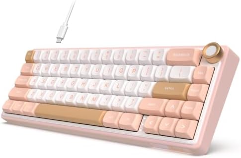 RK ROYAL KLUDGE R65 Wired Mechanical Keyboard with Volume Knob, 60% Percent RGB Backlit Gasket Mount Gaming Keyboard with PBT Keycaps, MDA Profile, QMK/VIA, 66 Keys Hot Swappable Cream Switch, Pink