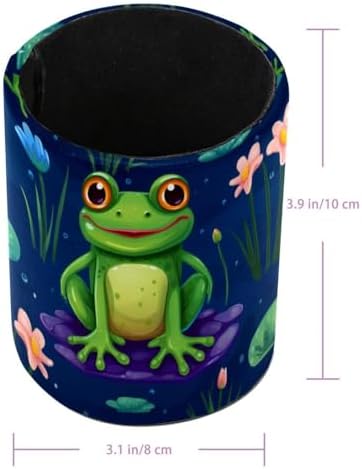 Pencil Holder for Desk, Cute Frog Pen Cup Makeup Brush Holder, Leather Desktop Organizer Storage Case Stationery for School Home Office Supplies