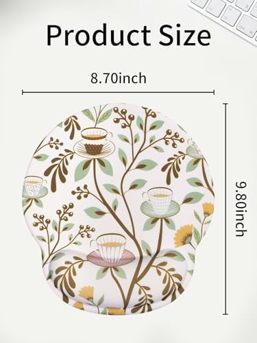 Seorsok Coffee Patterns Mouse Pad with Gel Wrist Support Mouse Pad,Ergonomic Aesthetic,Comfortable Mousepad for Office Game Work Computer,Pain Relief Mousepad with Non-Slip Silicone Base,White