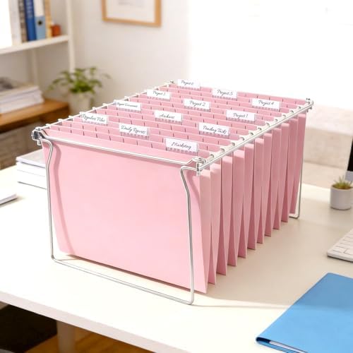 SUNEE 25 Pack Hanging File Folders, Pink Folders, Hanging File Folders Letter Size with 1/5-cut Tabs, Stay Organized for Your Home and Office Bulk File and Documents