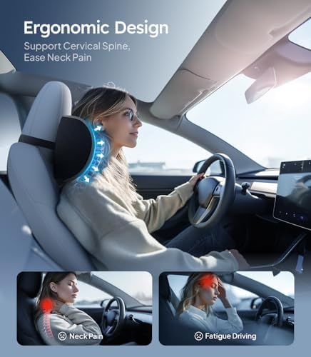 Wigoo Soft Car Neck Pillow with Adjustable Strap, Gray 2-Pack