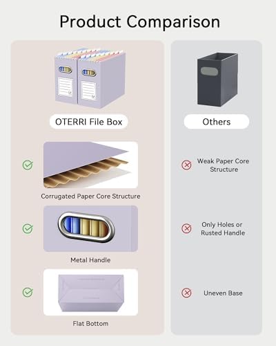 Oterri Portable Collapsible Cardboard File Box with Handle