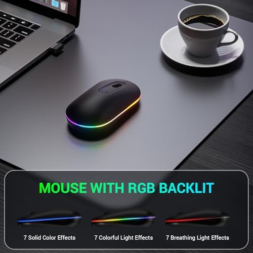 Wireless Keyboard and Mouse Combo, Lovaky 2.4G Full-Sized Ergonomic Keyboard Mouse, 3 DPI Adjustable Cordless USB Keyboard and Mouse, Quiet Click for Computer/Laptop/Windows/Mac (RGB Rainbow, 1 Pack)