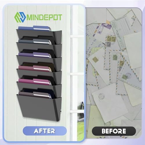MINDEPOT 6 Pockets Acrylic Wall File Organizer, Wall File Holder Black