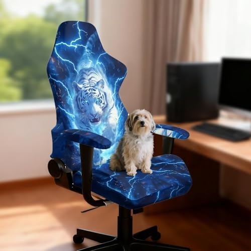 Gaming Chair Cover Tiger Lightning Gaming Chair Armrest Pads Anti Scratch Office Chairs Covers Breathable 4-Piece Universal Fit Gamer Chairs Seat Cover