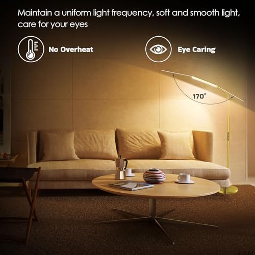 Dimunt LED Floor Lamp, Stepless Adjustable 3000K-6000K Colors, Golden