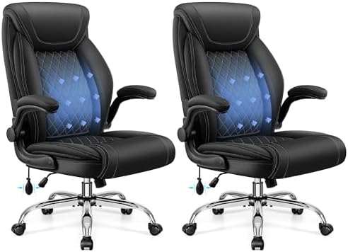 BestGlory Executive Office Chair with Lumbar Support, Big and Tall Ergonomic Computer Desk Chair, Leather Comfy High Back Gaming Chair with Flip Up Arms & Rocking Function for Home Office, Black