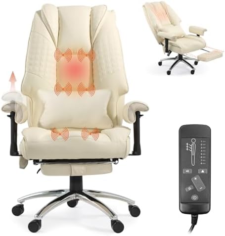 Vibrate Massage Heated Executive Office Chair for Home Office, Beige