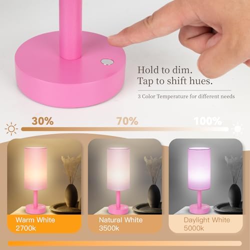 LALISU Cordless Table Lamp, 3 Color Portable Battery Lamp Wood Base Touch