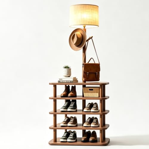 Shoe Rack with Lamp, 200 lbs Load Capacity Shoe Organizer with Coat Rack, Free Standing Shoe Shelf for Entryway, Closet, Bedroom, Dorm – Easy Assembly
