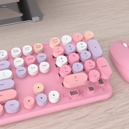 UBOTIE Colorful Wireless Keyboard and Mouse Combo (Pink-Colorful)