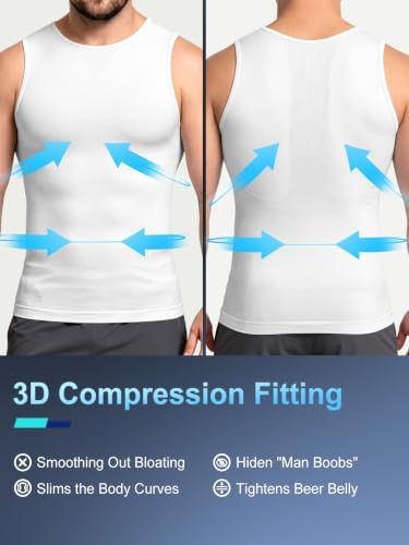Odoland 3 Pack Men Compression Shirt Slimming Body Shaper Workout Vest