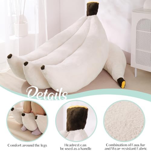 Banana Bean Bag Chair with Ottoman, Floor Sofa Bed with Footrest, Comfy Convertible Lounger for Adults, Plush Couch for Bedroom, Living Room or Dorm, L-Cream