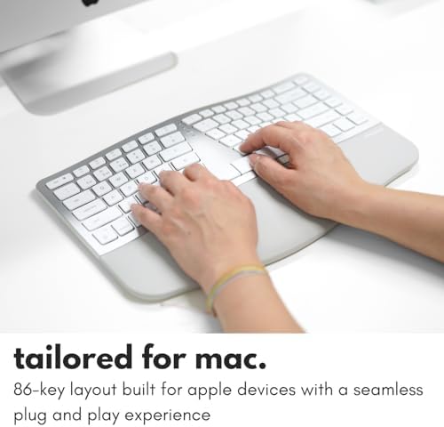 Macally Ergonomic Keyboard for Mac Wireless, Split Bluetooth & USB-C+A Wired Dual Mode Keyboard, Rechargeable Multi-Device Ergonomic Keyboard for MacBook iMac iPad iPhone with Wrist Cushion